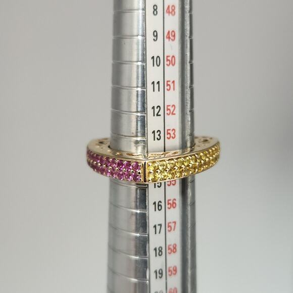 Elegant 14k Yellow Gold Triangular Natural Sapphire Colored Stones Size 6.75 - Picture 6 of 11